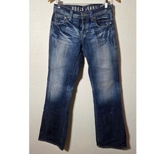 Guess Jeans Low Rise Falcon Boot Cut Jean Distressed Whiskered Y2K Denim W29 L30